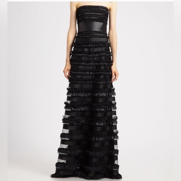 BCBGMaxAzria Dresses & Skirts - BCBG MAX AZRIA Sz S (estimated) Strapless Ruffles All Over Sheer Maxi Dress